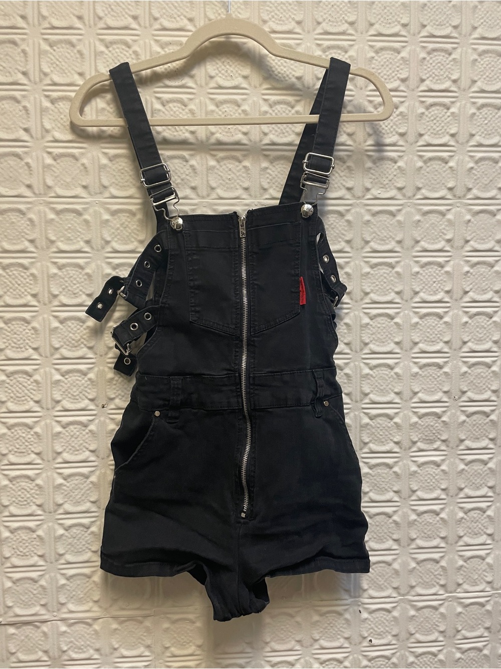 Tripp NYC Black Short Overalls with Front Zip